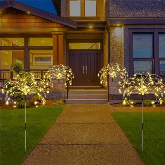 5 Pack Solar Garden Lights, Firework Outdoor Waterproof 120 LED 8 Modes - Picture 3 of 7